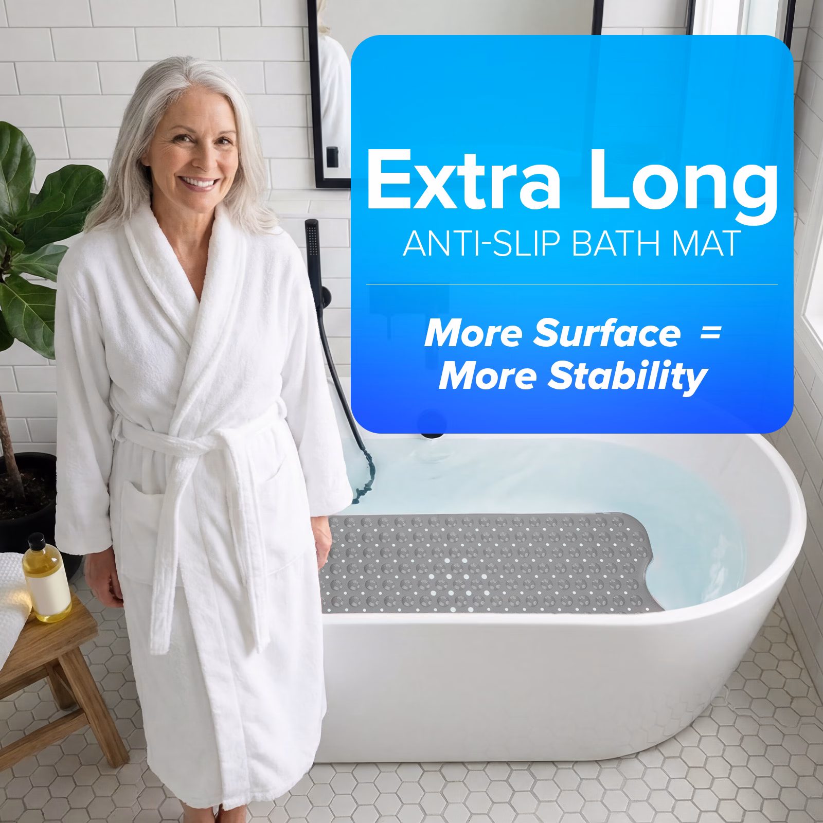 thumbnail image 5 of SlipX Solutions Bathtub Mat Non Slip 39 x 16, Extra Long Bathroom Shower Mat, Suction Cups, 5 of 8
