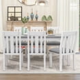thumbnail image 2 of 7 Piece Dining Table Set, Wood Rectangular Table and 6 Upholstered Chairs for Dining Room, Modern Kitchen Table Set for 6 Persons, Gray, 2 of 8