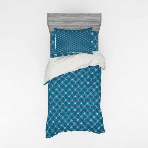 Abstract Duvet Cover Set, Polka Dots Forming Diamond Shapes Circles Crossed Squares Rounds Motif, Bedding Set with Shams and Fitted Sheet, 3 Sizes, by Ambesonne