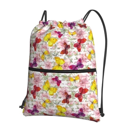 Easygdp Butterflies and Vintage Drawstring Backpack Gym Bag,Sport Gym Sackpack,Gym Sack with Side Pocket for Men Women