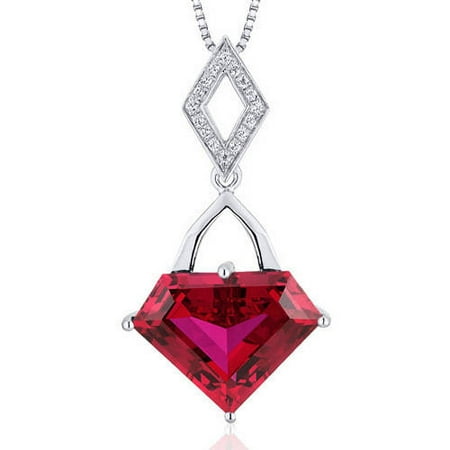 Oravo 9.00 Carat T.G.W. Superman-Cut Created Ruby Rhodium over Sterling Silver Pendant, 18