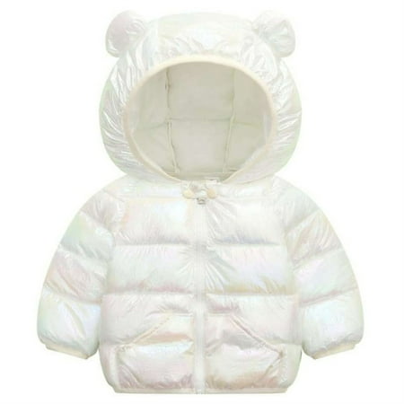 

1-6Y Toddler Baby Boys Girls Bear Light Down Jacket Coat Winter Warm Dazzle Color Hooded Jacket Outwear Clothes