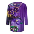 thumbnail image 5 of Lilgiuy Mardi Gras Shirt for Women 2024 Carnival Themed Outfit Popular Mask Graphic 3/4 Sleeve Loose Tops Crewneck Parade Tshirt for Work Office Business, 5 of 5