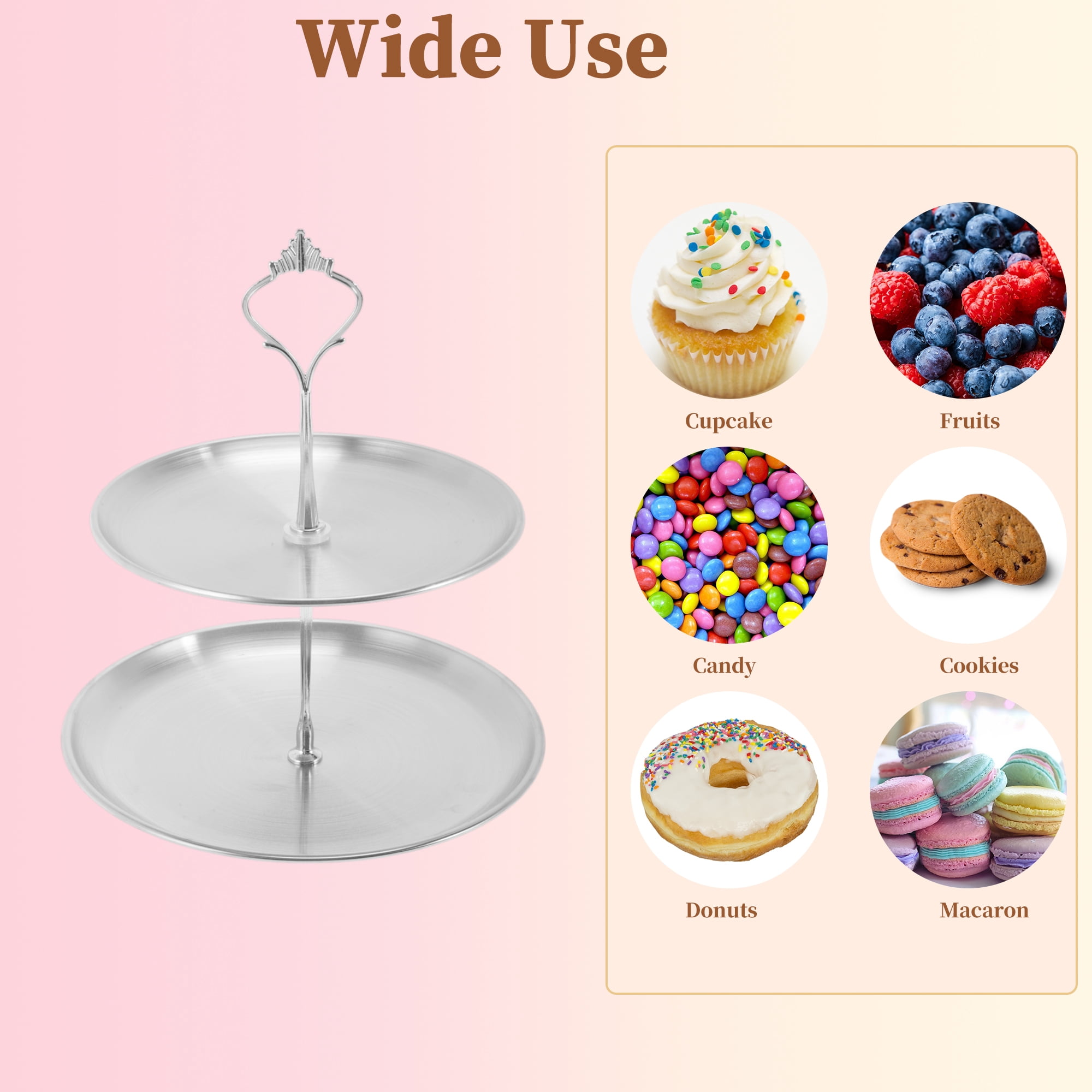 Unique Bargains 2 Tier Dessert Cupcake Stand Holder Cup Cake Holder Tower Silver Tone