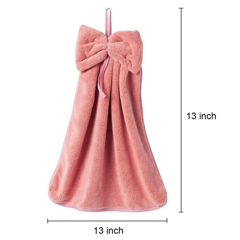 3 Pcs Bow Hand Towels with Hanging Loop - 100% Microfiber Coral Fleece  Hanging Band Towel for Bathroom and Kitchen, Ultra Soft, Highly Absorbent  and