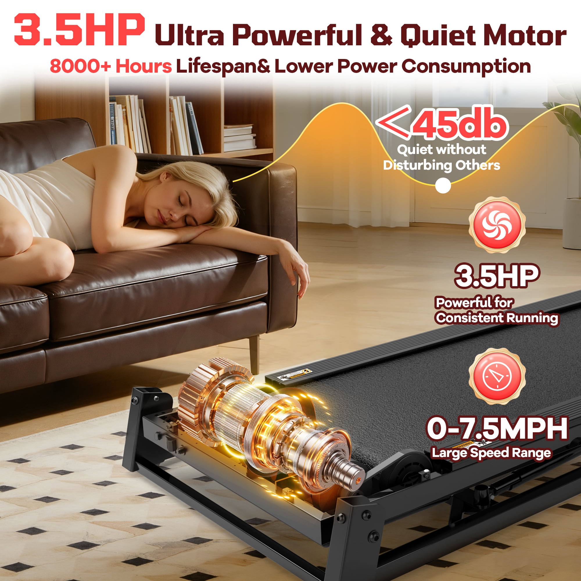 3.5HP Folding Treadmill, 300-400lb Capacity, 12% Incline Treadmills for Home Running and Walking Max 7.5MPH Speed, Foldable Treadmill Running Machine with APP & Bluetooth