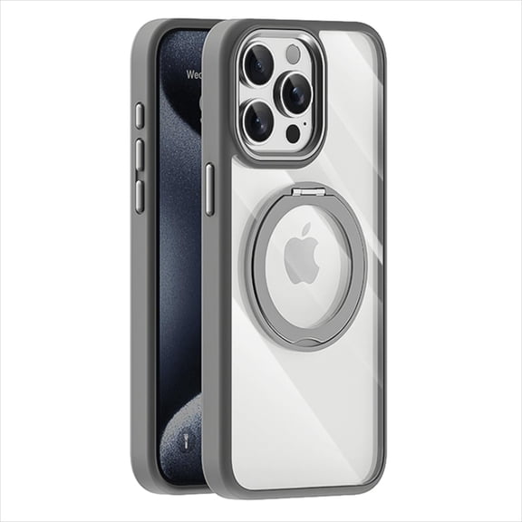 Clear Phone Case for iPhone 16 Pro Max with Stand, [Include 1X Screen Protector] Support Wireless Charging Magnetic Phone Case with Kickstand Shockproof Protective for Apple iPhone 16 Pro Max, Gray