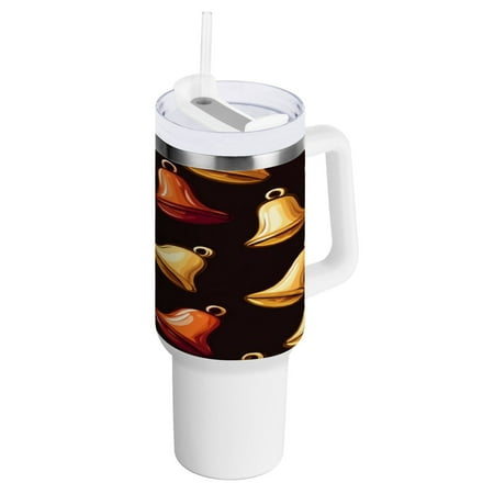 

40 Oz Car Handle Water Bottle 10.8x3.85 Inch Handle And Straw Travel Water Bottle Reusable Stainless Steel Water Bottle Bell Cartoon
