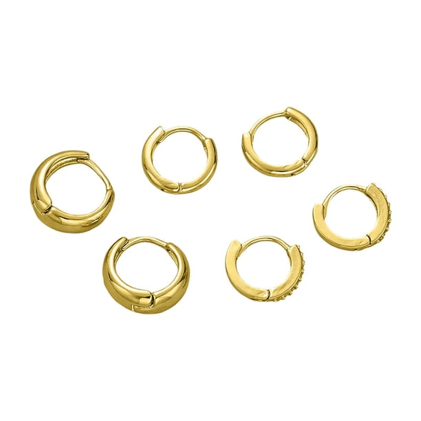 3 pares de pendientes geométricos para mujer Pendientes de metal con pedrería Joyas para novias Regalo Joyas minimalistas Pendientes de aro entrelazados dorados para mujer