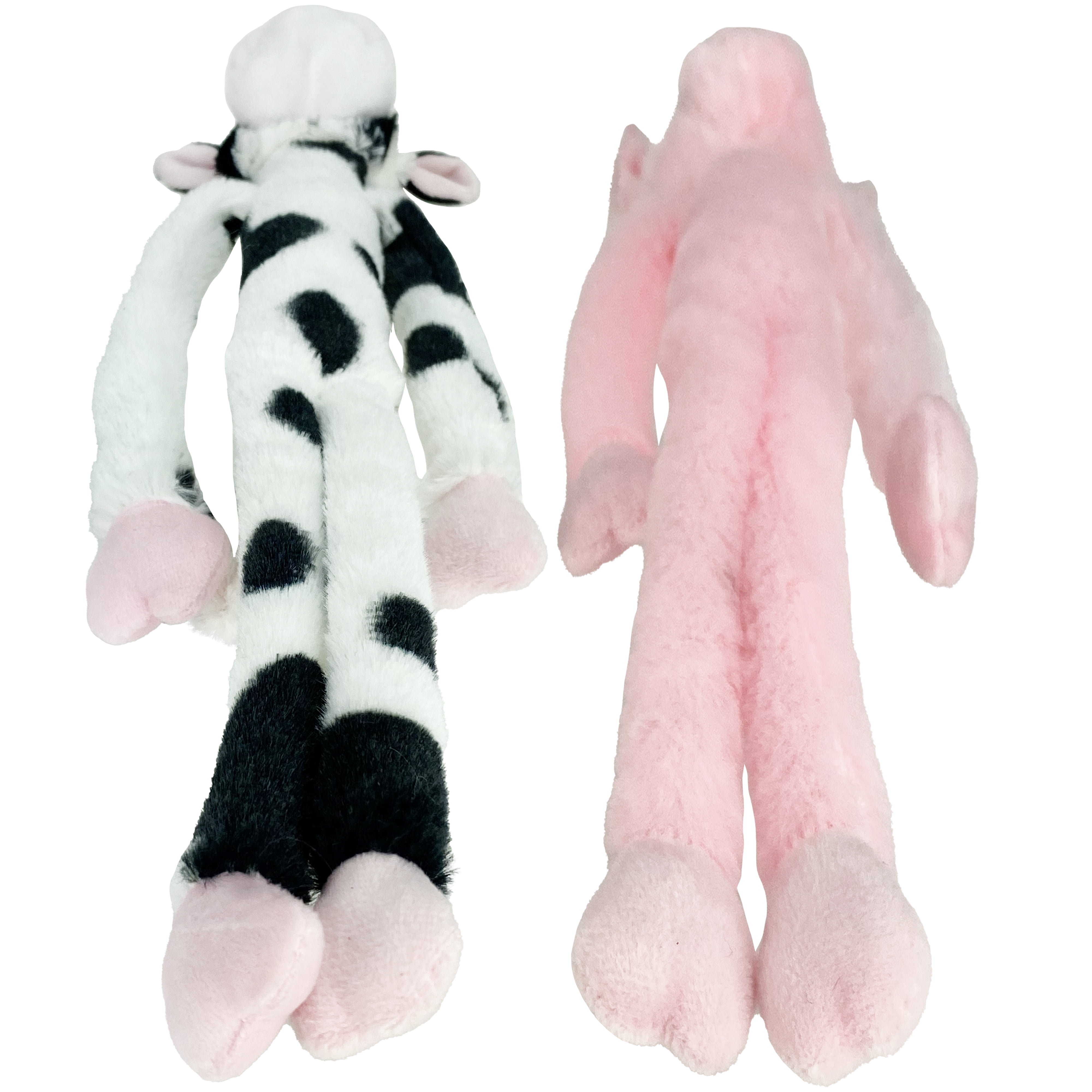 Multipet Plush Dangle Animals, 2 Pack, Plush Dog Toy, Cow and Pig with Squeaker