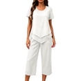 thumbnail image 6 of QIYAGBSA 2 Piece Sets for Women Round Neck Top and Capri Pants with Pockets Relaxed Fit Summer Casual Lounge Wear (White L), 6 of 6