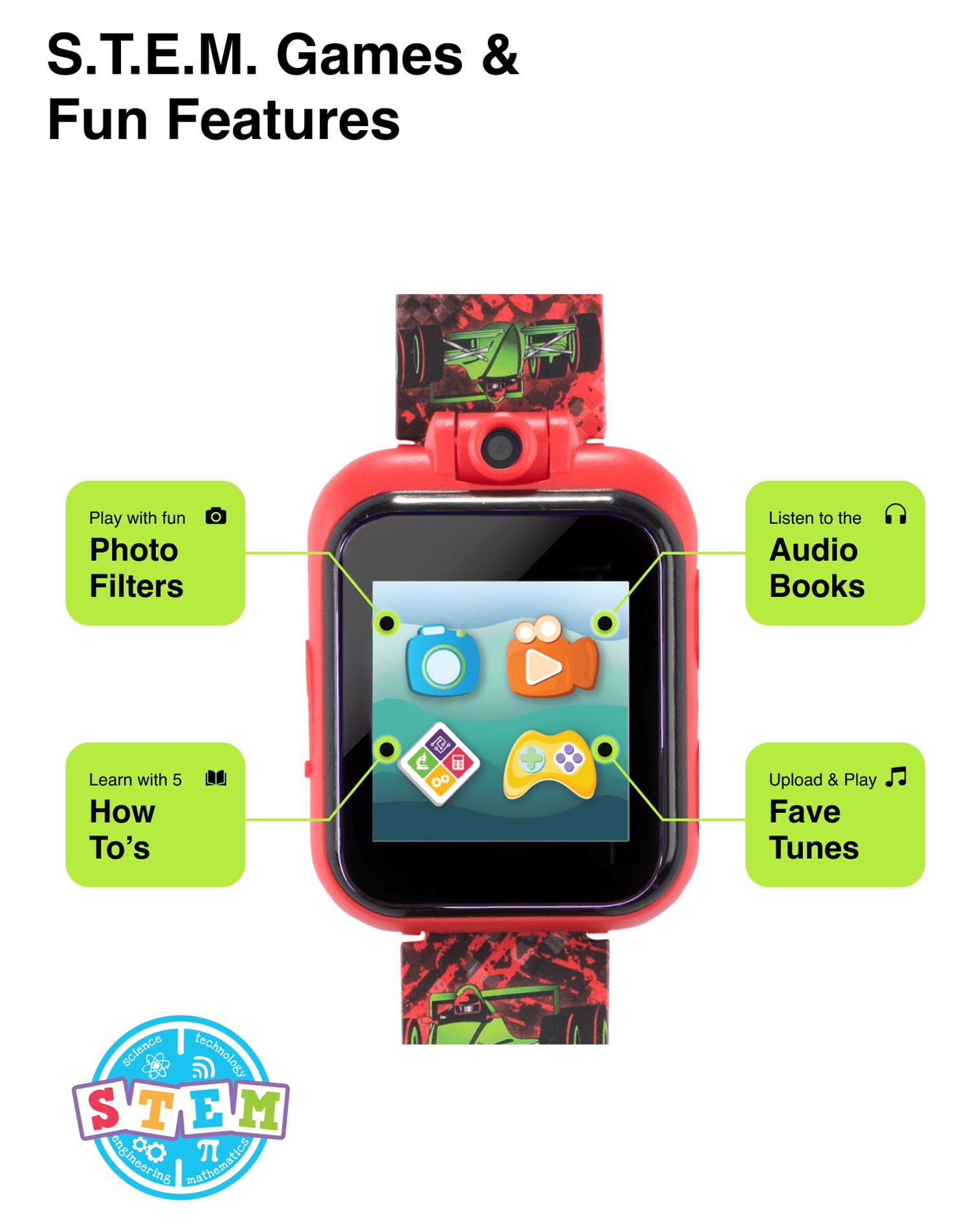 iTech Junior Boys Headphones & Smartwatch Set - Red Racing Print 900293M-40-R01
