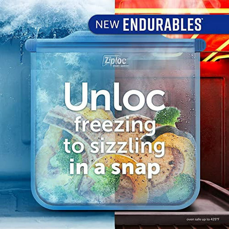 Ziploc Endurables Medium Pouch, 2 Cups, Reusable Silicone Bags and Food  Storage Meal Prep Containers for Freezer, Oven, and Microwave, Dishwasher
