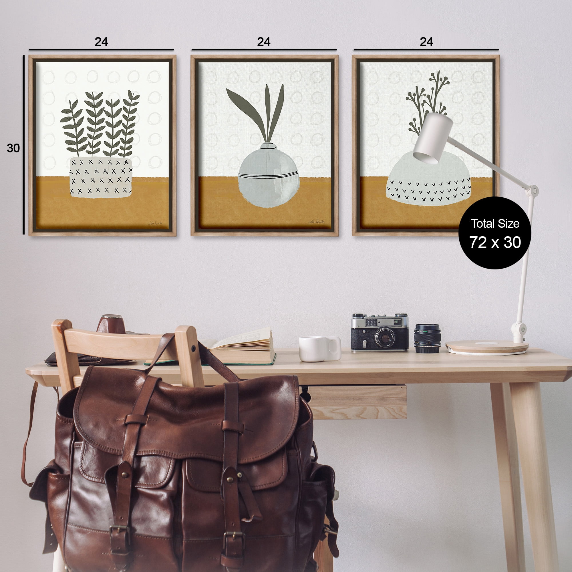 Stupell Industries Contemporary Plant Vases Botanical & Floral Painting Brown Floater Framed Canvas Art Print Wall Art, 25 x 31, Set of 3