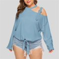thumbnail image 2 of ZyeKqe Plus Size Cold Shoulder Tops for Women Long Sleeve Shirts Front Going out Tops Loose Fitting Blouses Size L-4XL, 2 of 4