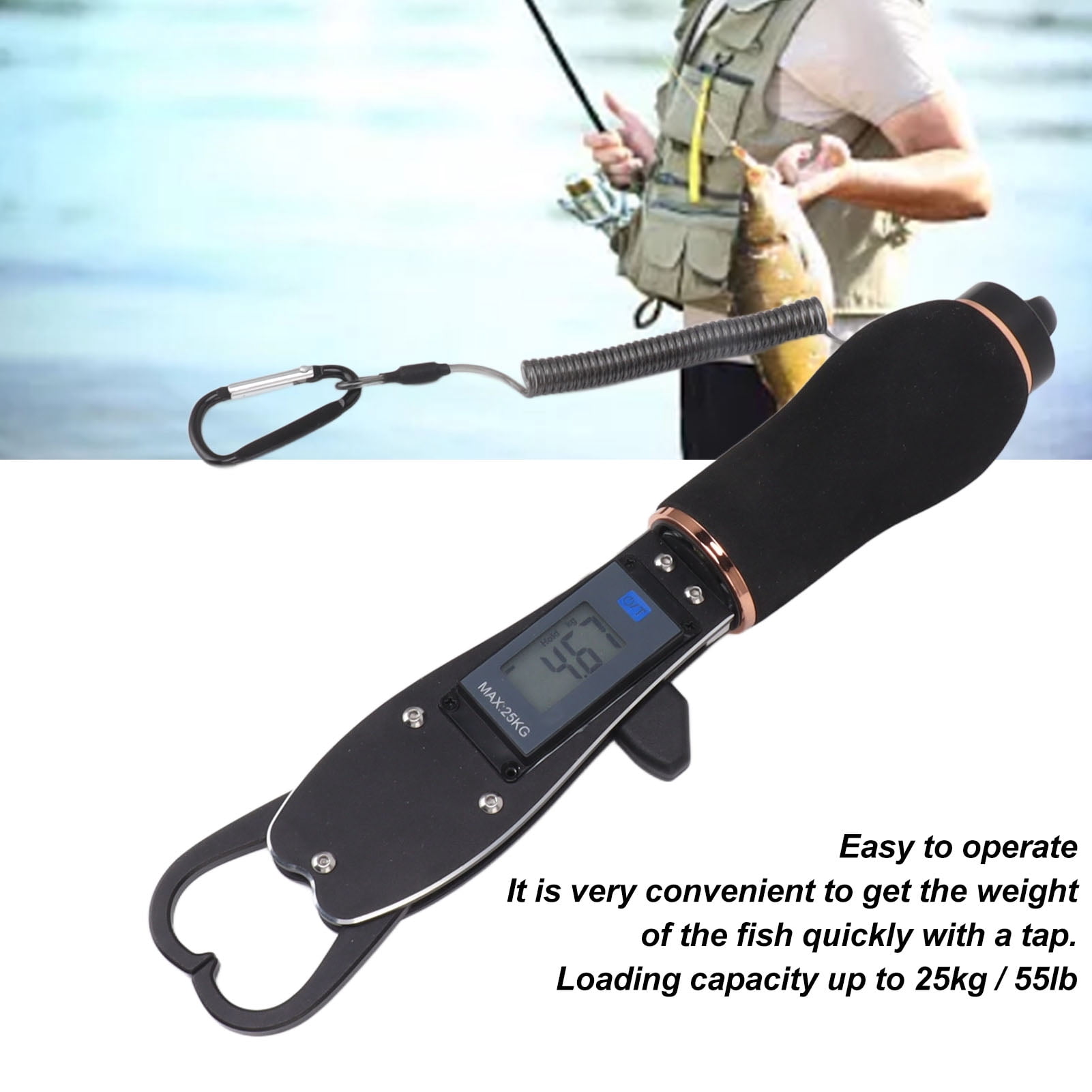Suodoka Digital Fish Scale and Lip Gripper, 55lb/25kg Capacity Fishing Gear, Aluminum Alloy Grabber Holder Tool