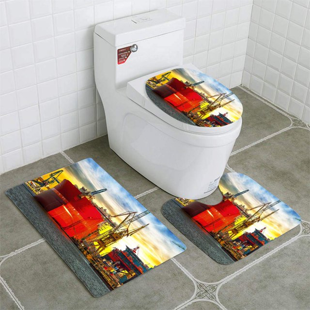 ABPHQTO Ver Astillero Juego de alfombras de baño de 3 piezas Alfombra de baño Alfombra de contorno y tapa de inodoro ABPHQTO Cont-CHAPPLE-18851