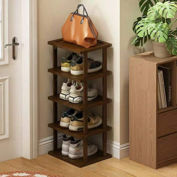 YFLXDMLYYSC Vertical Shoe Rack - Tall Narrow Shoe Rack Organizer For Small Spaces, Bamboo Shoen Shelf For Entryway,Closet,Corner,Doorway, 5-tier