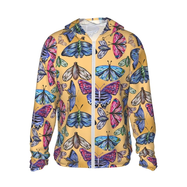 Balery Butterfly 3 Sudadera ligera de manga larga con capucha y protección solar UPF 50+ para hombre y mujer, ideal para pesca y running-Large