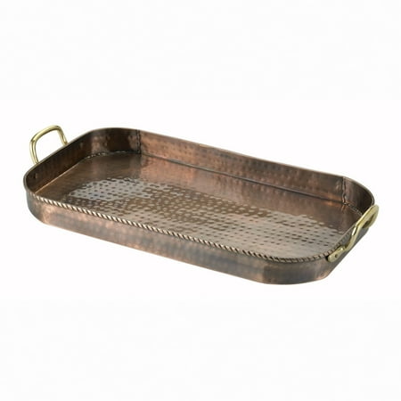 

Hammered Antique Copper Oblong Tray with Cast Brass Handles