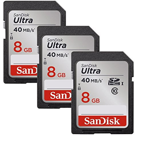 SanDisk Ultra 8GB Class 10 SDHC Memory Card Up to 40MB/s Pack of 3 SDSDUN-008G-G46 