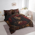 thumbnail image 2 of Manfei Gothic Sugar Skull 7-Piece Twin Bedding, Halloween Romantic Floral Rose Bedding Comforter Set, Gold Red Black,Black Reversible, 2 of 7