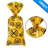 Blulu 100 Pieces Railroad Treat Bags Heat Sealable Treat Candy Bags Train Party Cellophane Treat Party Favor Bags with 100 Pieces Gold Twist Ties for Train or Railroad Themed Party