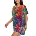 thumbnail image 2 of Fuzoiu Butterfly Flower Cascade Print Women's Short-Sleeved Pajama Set,Lounge Sleepwear Set,Womens Pajama Sets 2 Piece,Button-Up Top and Shorts with Pockets-X-Large, 2 of 7