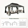 thumbnail image 3 of Summit Living 12' x 18' Hardtop Gazebo Aluminum Frame Galvanized Steel Double Roof Patio Gazebo with Netting & Curtains Brown, 3 of 8