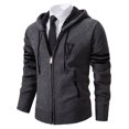 thumbnail image 2 of WTOBBY Men's Solid Color Knit Cardigan Jacket, Plush Fleece Lined Hooded Sweater, Warm Thickened Casual Zip Up Outerwear for Fall Winter Seasons,Dark Gray 2XL, 2 of 5