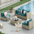 thumbnail image 2 of POTEBAN 5 Pieces Patio Furniture Sets, Modular Rattan Outdoor Patio Sectional Furniture Sofa Set, Wicker Patio Conversation Set for Backyard, Peacock Blue, 2 of 9