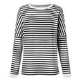 thumbnail image 3 of Womens Long Sleeve Tops Fashion Striped Color Block Crew Neck Pullover Tee Tops Casual Loose Fit Workout Going Out Tops, 3 of 4