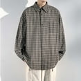thumbnail image 1 of Blusa y camisa de manga larga con cuello vuelto para hombre, estilo informal, a cuadros, con bolsillos y botones, de licra, 1 of 6