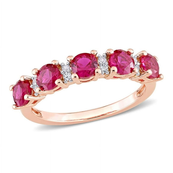 AMOUR 1 5/8 CT TGW Created Ruby and Created White Sapphire Semi-Eternity Ring In Rose Plated Sterling Silver