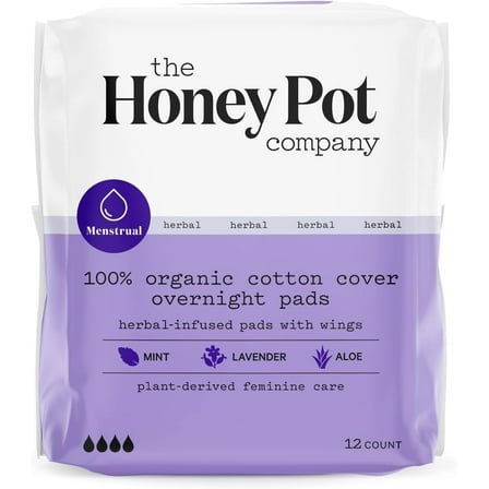 The Honey Pot Company Organic Overnight, Herbal Infused Pads, 12 Ea, 6 Pack