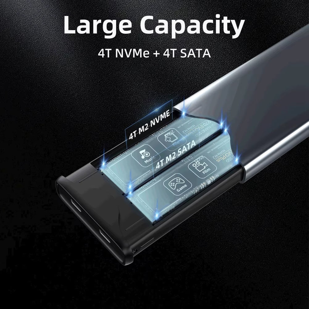 M.2 NVME Dual Protocol SSD Enclosure Dual Bay &NVME SSD Case 10Gbps USB Type C SSD Case M.2 Hard Disk Box