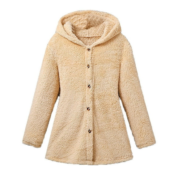 Zshosam Girls Fleece Sherpa Jacket Shearling Fluffy Button Hooded Coat Fuzzy Outerwear Warm Winter Clothes With Pockets(Khaki,11-12 Years)