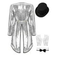 thumbnail image 2 of TiaoBug Women Magician Outfit Sparkly Sequin Tailcoat Showman One-Button Tuxedo Jacket with Hat Silver S, 2 of 7