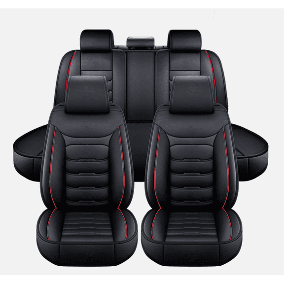 iSpchen Car Seat Cover Set PU Leather 5-Seats Automobile Seat Covers Front and Rear Seat Protectors for Toyota Tacoma Black