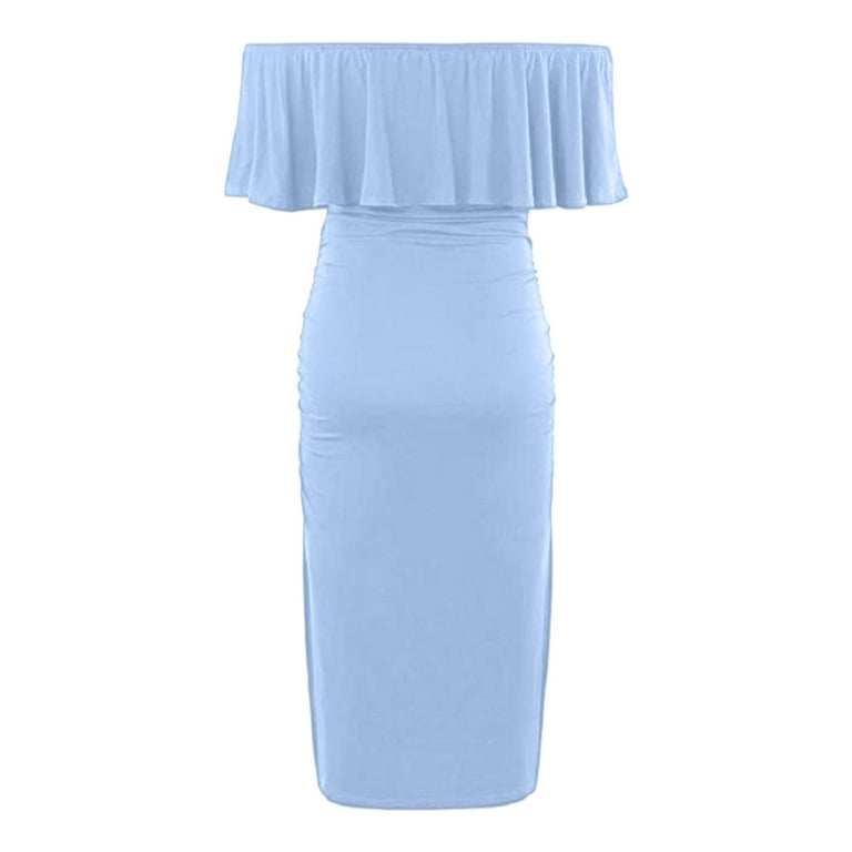 slim fit dress slacks Outline Powder Blue Crew-Neck Maternity Maxi Dress With Pleated Skir – Club  L London