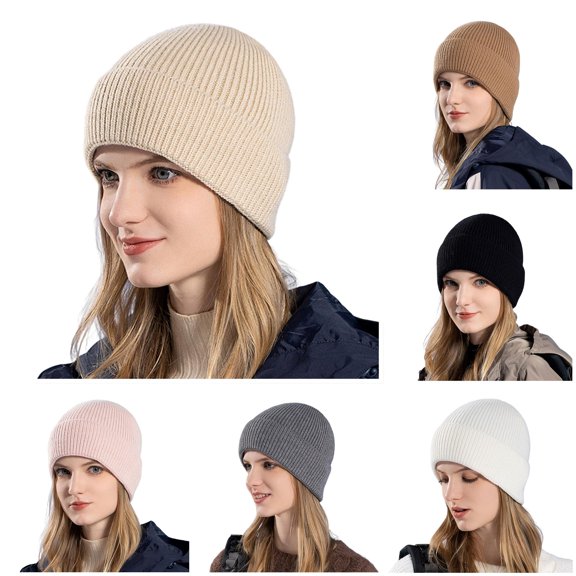 XIAOCHA Women's Classic Rib‑Knit Beanie Solid Outdoor Mountain Toque Fall Winter Skull‑Cap,Beige