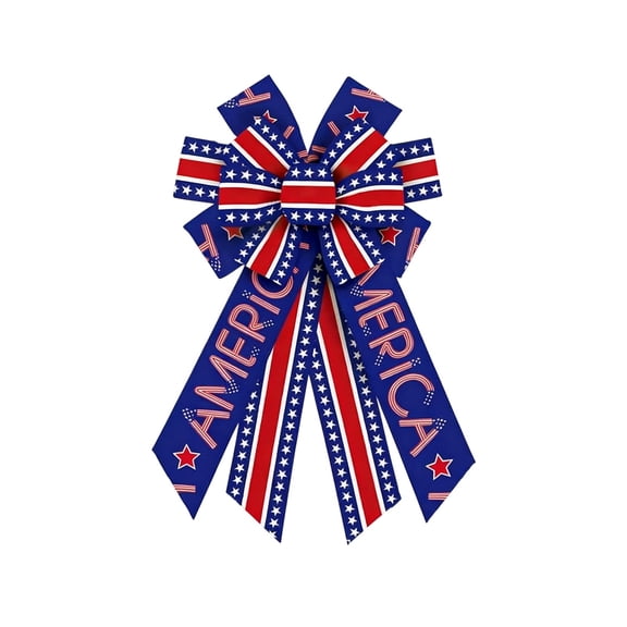 Patriotic Wreath Bows, Patriotic Bows for Wreath Veterans Day Burlap Stripes Bows for Front Door, Red Blue White Patriotic Tree Topper Bow for Veterans Day Indoor Outdoor Decor