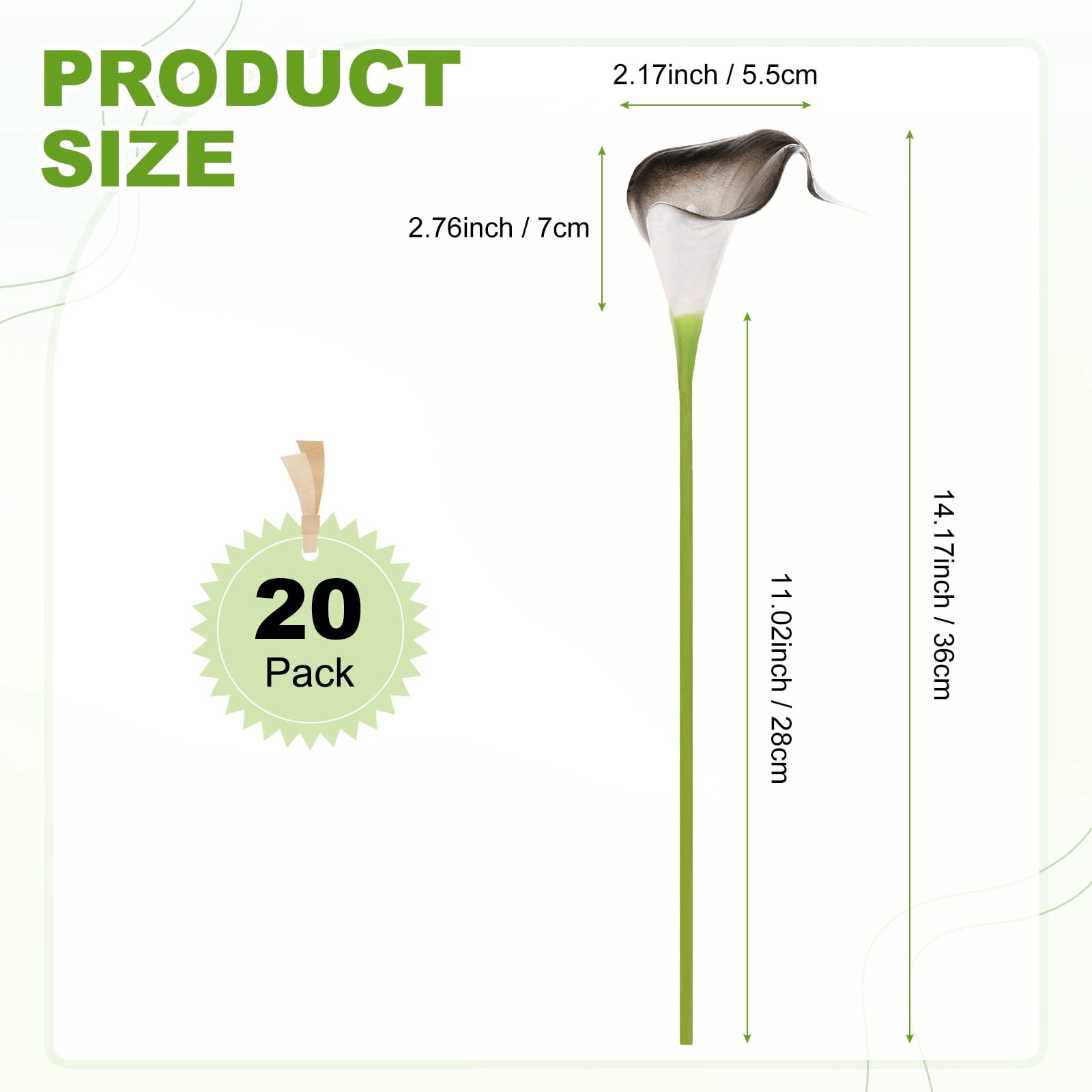 Uxcell 20-Pack Black Green Artificial Calla Lily Flowers,14 Inch Faux Calla Lily Flowers PU Bouquets Real Touch for Home/Wedding