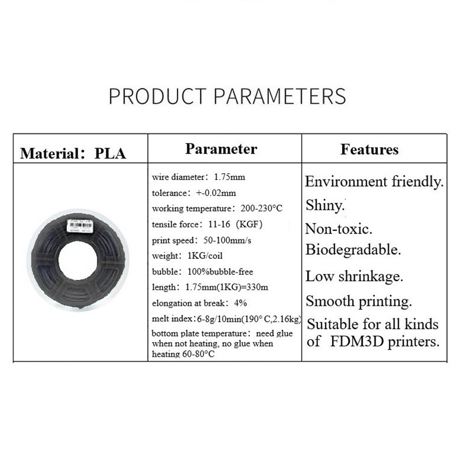 1KG Shiny Black Filament for 3D Printer, Neatly Wound Silk-like PLA Coil, Diameter Tolerance +/-0.02mm, 1.75mm Wire Diameter