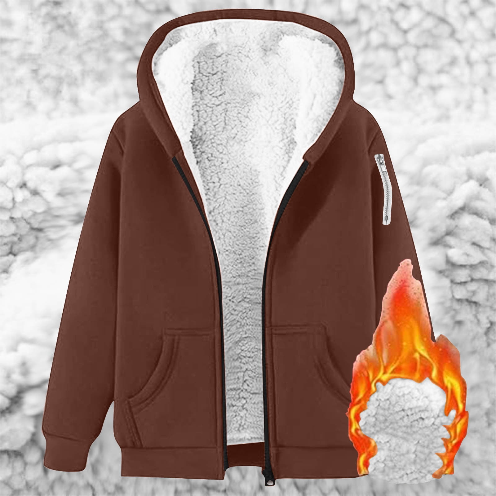 DPTALR George Women's Plus Size Solid Color Zip-Up Hooded Fleece-Thickened,Brown,Big and Tall Men XXL
