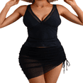 thumbnail image 2 of LYMAYTER Women's One Piece Swimsuit V Neck Tummy Control Bathing Suit Mesh Swim Dress Sarong Wraps, 2 of 10
