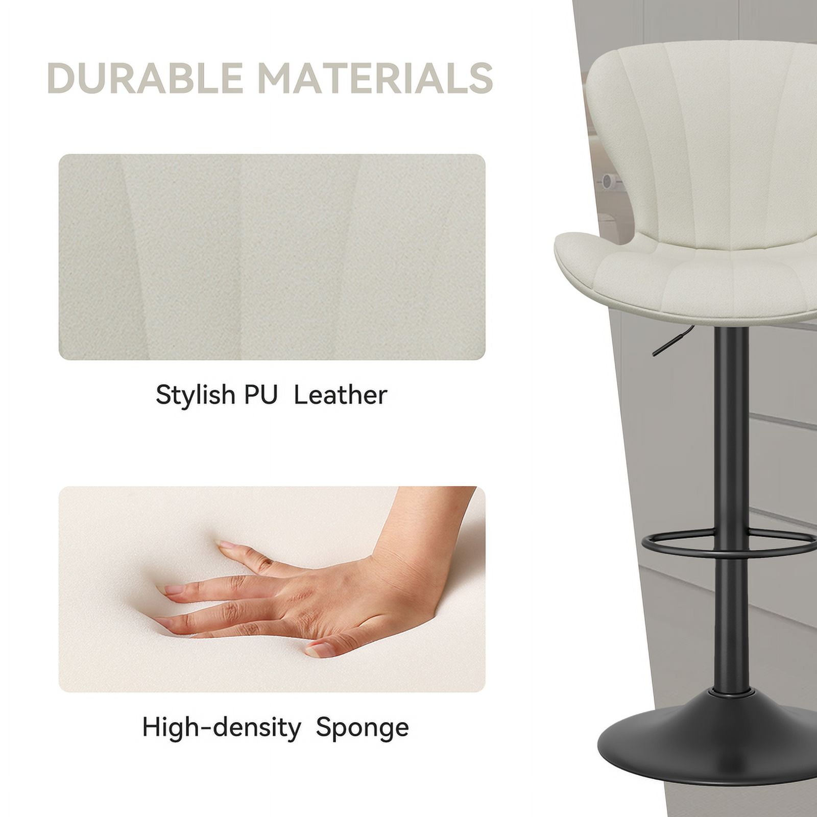 Hawsaiy Modern Swivel Bar Stools Set of 4, Faux Leather Upholstered Counter Height Bar Chairs, Waterproof Barstools for Kitchen Island & Home Bar,Beige
