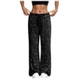 thumbnail image 3 of vigerkar Sequin Sparkle Wide Leg Pants for Women Wide Leg Sparkly Glitter Long Pants Soft Drawstring Waist Trendy Trousers (Black, S), 3 of 9