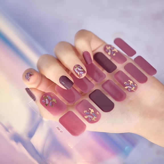 RAGUPEL Semi Cured Gel Nail Stickers, Full Nail Wraps Glitter Gel Strips, Easy DIY Manicure Polish Pops with UV Light, Durable Waterproof Nail Art for Home Salon Use