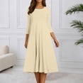 thumbnail image 2 of DHFJKG Wedding Guest Dresses For Women Casual Summer Dress 3/4 Sleeve Crew Neck Solid Color Flowy Swing A-Line Midi Dress Daily Wear Soft Dresses, 2 of 5
